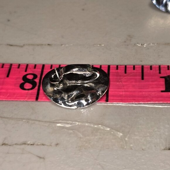 Silver Tone Oval Ripple Earrings - Picture 3 of 3